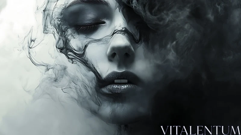 Soft shadows curl around a serene face in drifting smoke