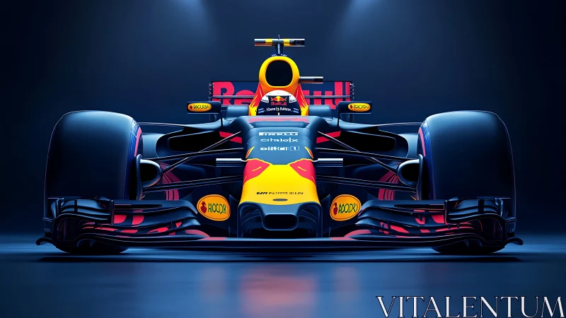 Formula race car under dramatic studio-grade rim lighting.