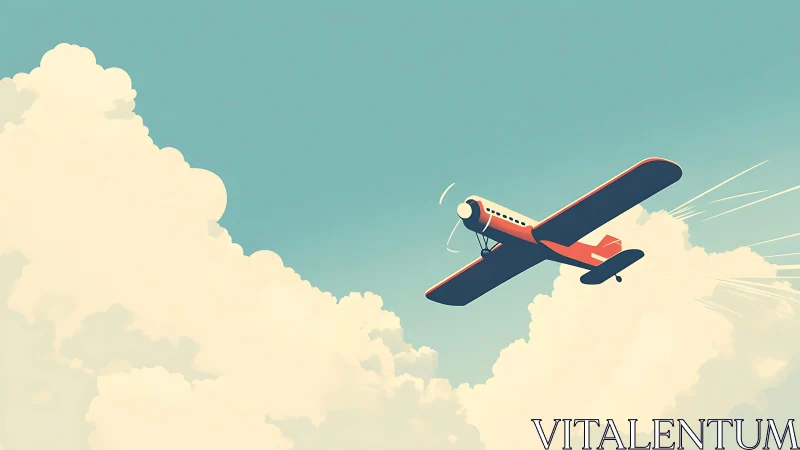 Single propeller aircraft flying above soft cloud layers.