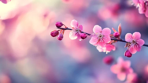 Cherry Blossoms in Soft Focus. Delicate pink blooms.