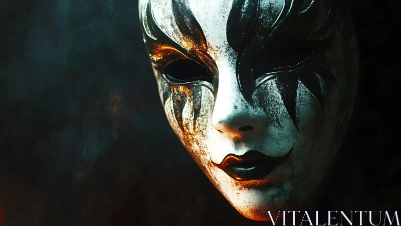 Digital painting of dramatic chiaroscuro masquerade mask portrait.