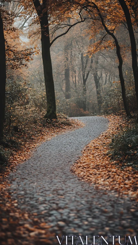 Autumn Forest Path Through Golden Leaves.