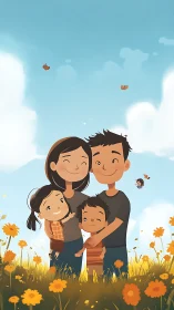 Happy Family Embracing Love in Sunny Garden.