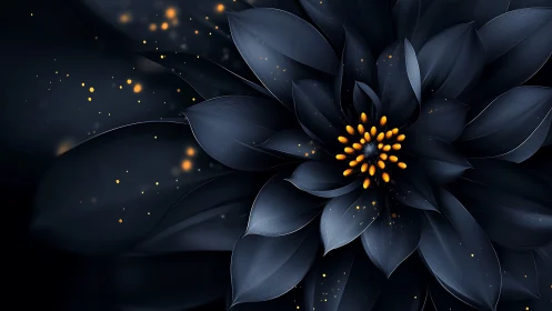 Dark Bloom with Golden Center: Digital Botanical Fantasy.