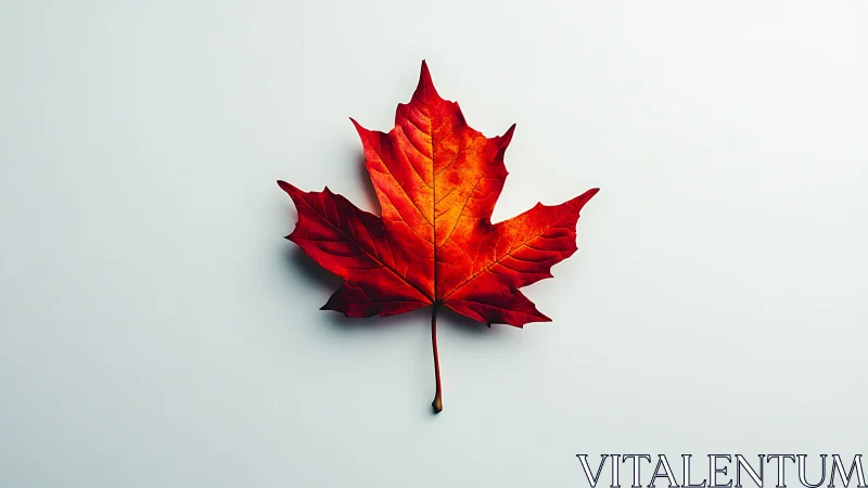 High-key macro study of red maple leaf on minimal backdrop