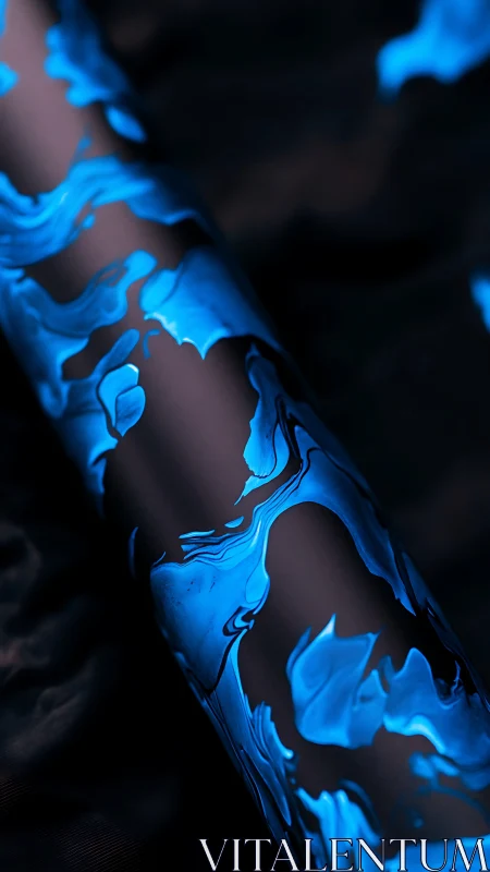 Neon fluid abstraction on cylindrical surface, macro perspective.