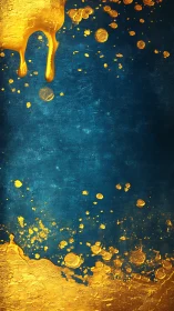 Gold liquid textures overlay deep blue painted background