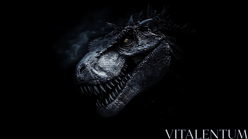 Predatory dinosaur head in shadowy high-contrast profile.