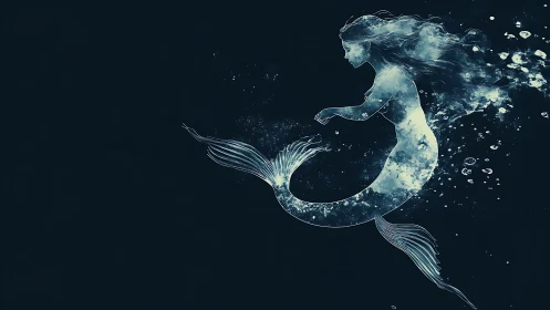Moonlit mermaid drifts like spilled starlight through silence