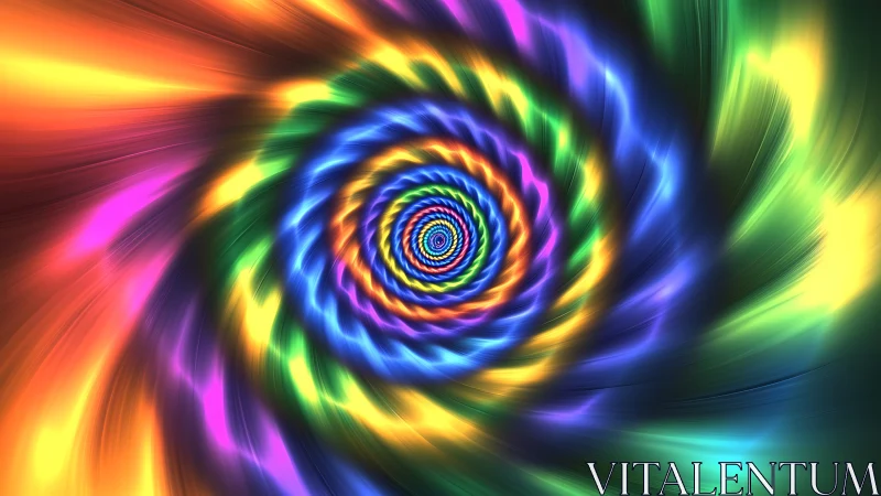 Spiral tunnel of multicolored light bands radiates inward