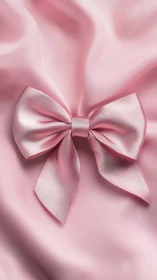 Soft pink satin bow rests on gently draped fabric