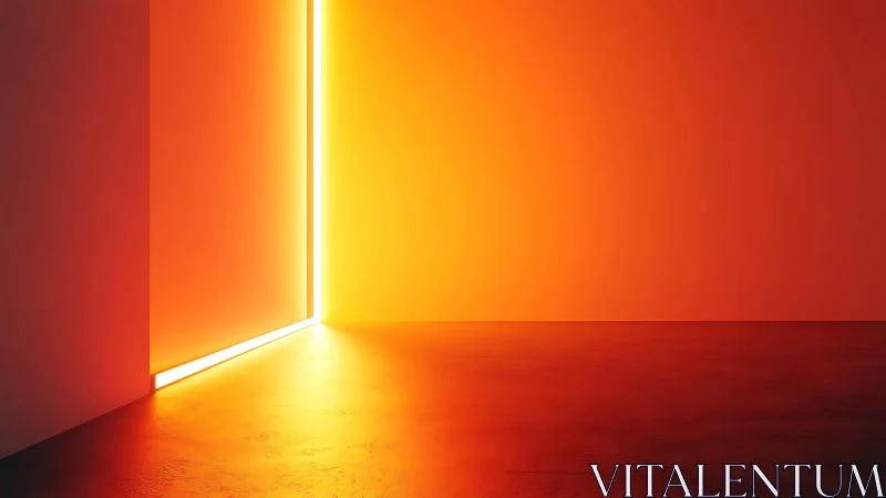 Minimal corridor corner with vertical orange light gap.