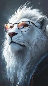 White anthropomorphic lion wearing glasses in profile view.