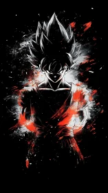 Silhouetted warrior portrait glows through red and white splashes