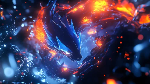Fiery elemental dragon curls through glowing molten shadows