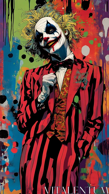 Grotesque clown figure embodies chaotic color-field portraiture