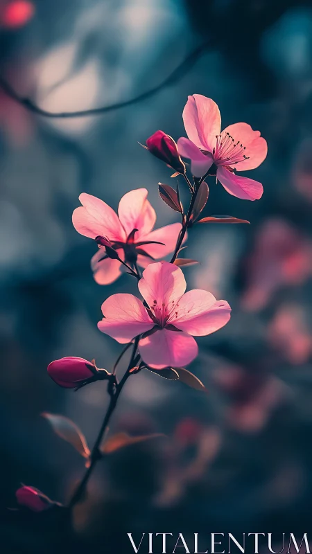 Pink Blossoms in Soft Light. Delicate Nature's Poetry.