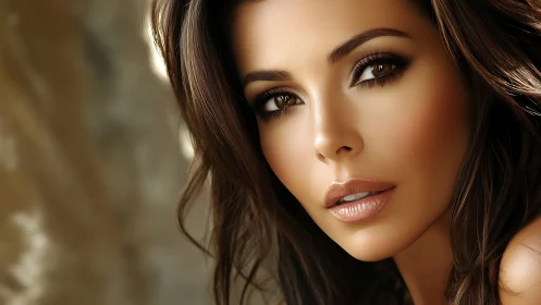 Photorealistic brunette portrait with soft golden lighting.