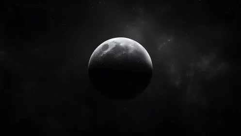 Half-lit cratered moon sphere floats in deep star field