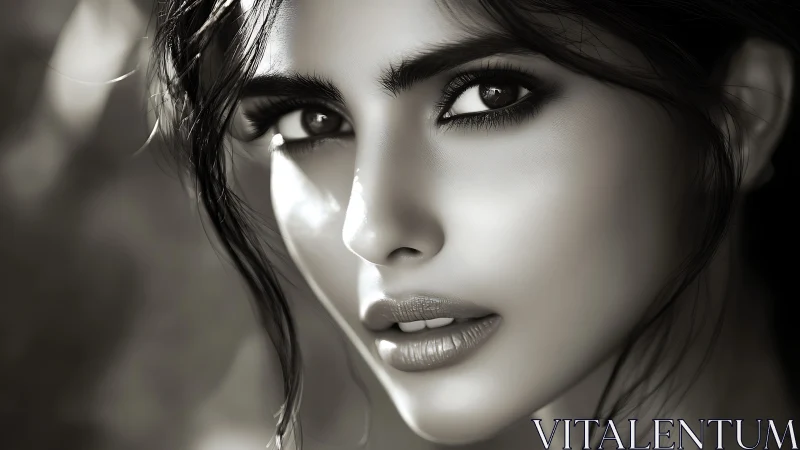 Monochrome digital portrait isolates intense female gaze