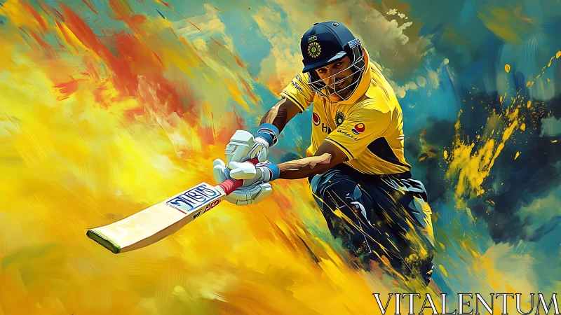 Color storms swirl as a cricket batter carves a blazing drive