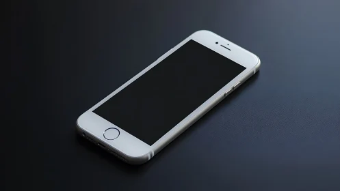 White iPhone on Dark Surface with Black Screen Display