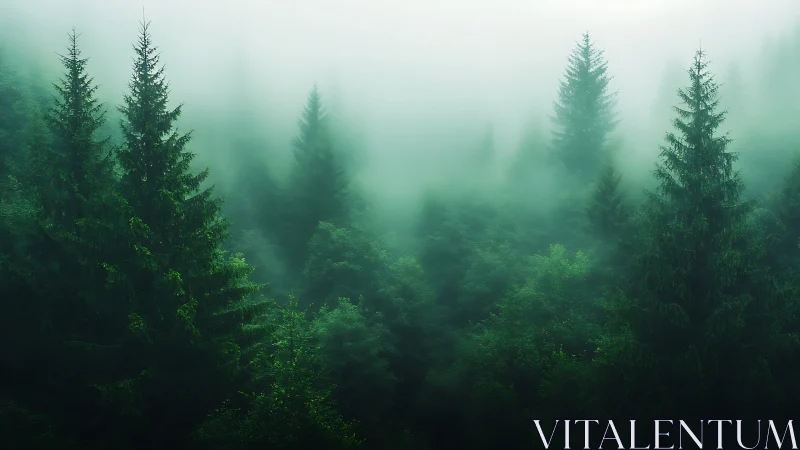 Misty forest awakens in serene morning mist and timeless beauty