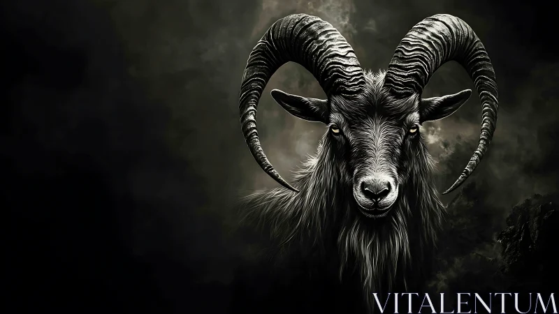 High-contrast digital rendering of a horned mountain goat.