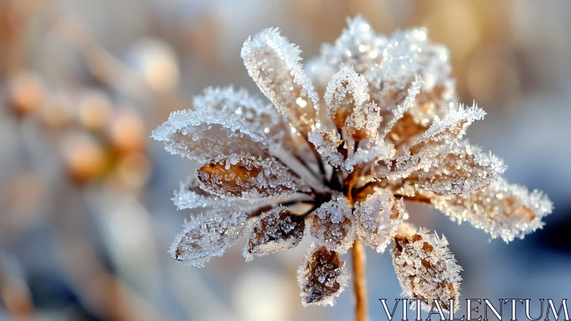 Frost-Covered Plant Buds Glisten in Winter Morning Light