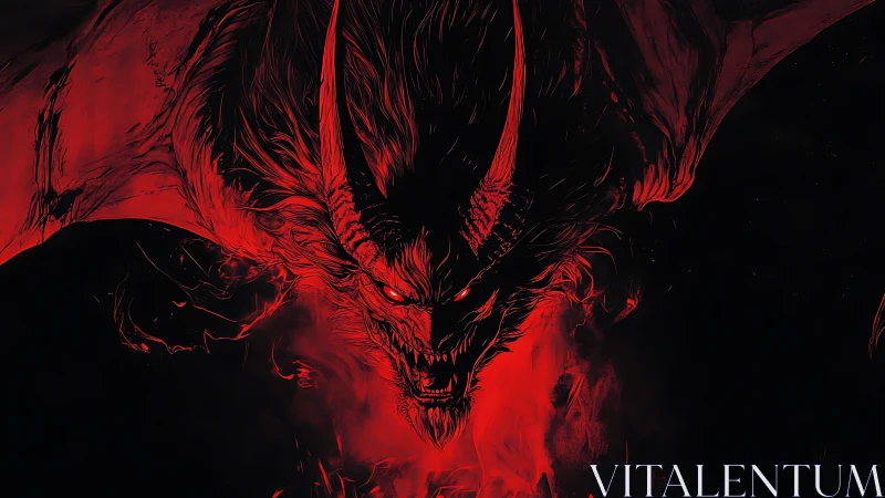 Fiery demon form emerging from swirling crimson shadows.