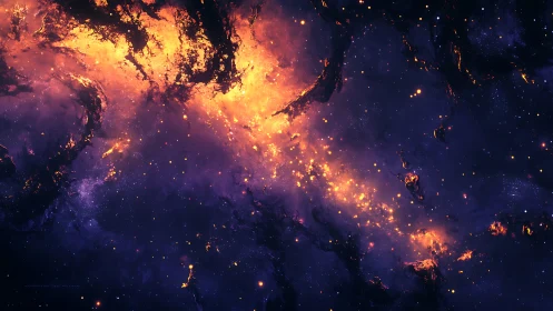 Electric nebula river burns across a deep violet cosmos