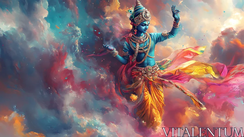 Celestial dancer in swirling clouds of radiant color.