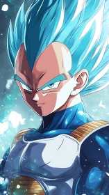 Energetic cyan warrior in high-gloss exosuit, aura erupting.