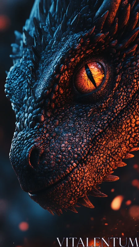 Fiery dragon close-up gazes through molten ember light.