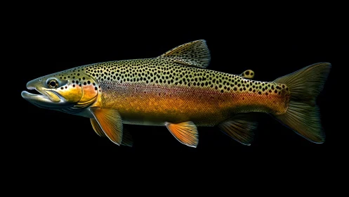 Realistic illustration of a brown trout fish on black background.