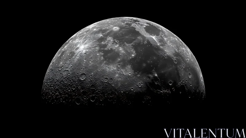 Dramatic lunar hemisphere glows against deep black space.