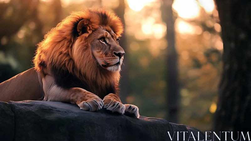 Sunlit monarch lounges on stone, listening to the forest hush