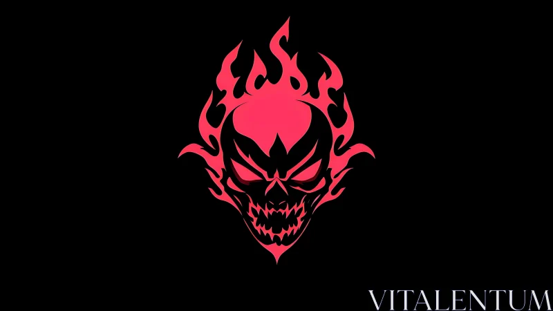 Flaming skull emblem is rendered in flat neon red silhouette