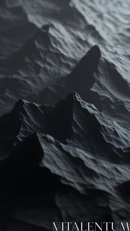 3D monochrome mountain ridges in dramatic chiaroscuro relief.