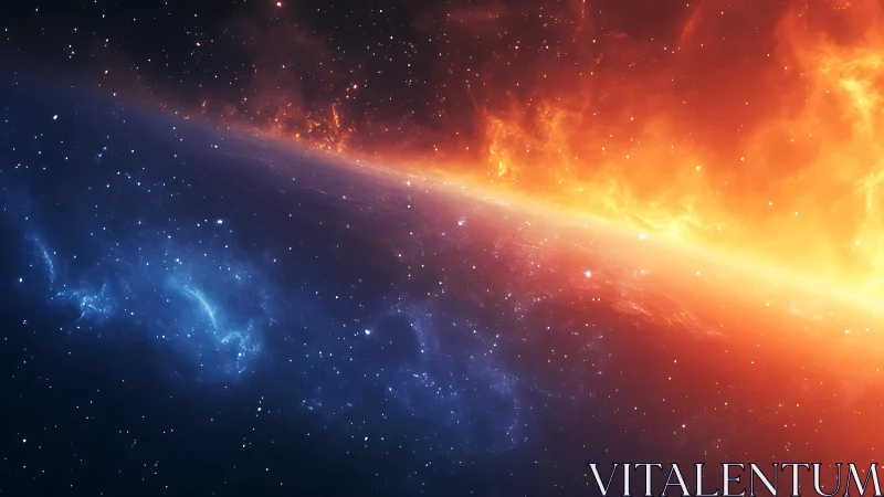 Bipolar nebular plane with blue plasma and orange stellar fire