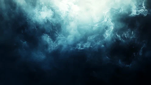 Mystic blue clouds drift gently through deep glowing fog