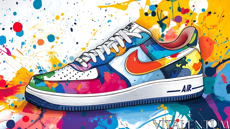Color-splattered sneaker illustration with bold pop palette.