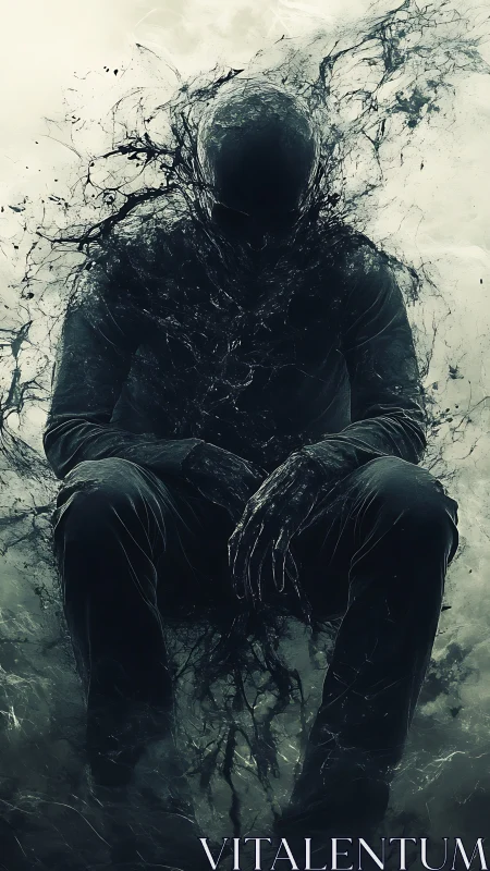 Shadowed void figure dissolving into inky darkness.