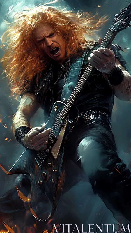 Explosive heavy metal guitarist solo with angular electric guitar