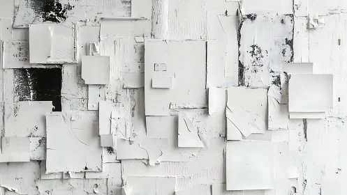 Monochrome relief grid with distressed geometric paper panels