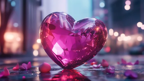Crystalline Heart Form Glowing with Luminescent Magenta Radiance