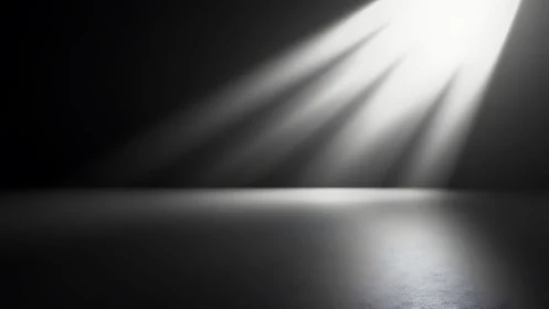 Minimalist spotlight stage with dramatic volumetric lighting.