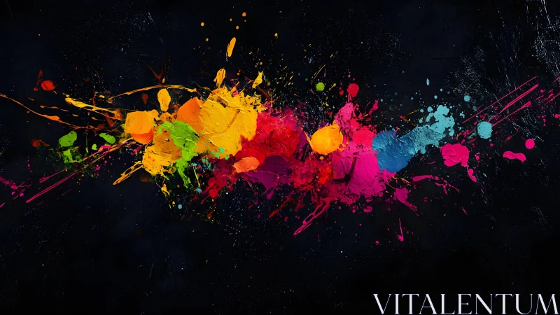 Vibrant Splash of Multicolored Paint on Dark Abstract Background.