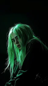 High-contrast neon-lit portrait using selective edge illumination