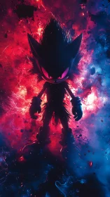 Shadowy hedgehog silhouette confronts a cosmic firestorm